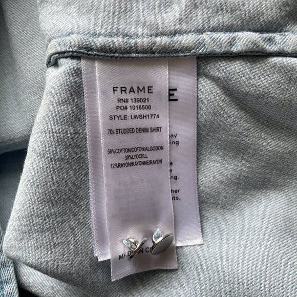 FRAME 70s Studded Denim Shirt Small Light Blue Snap Front Western LWSH1774 - Picture 8 of 10